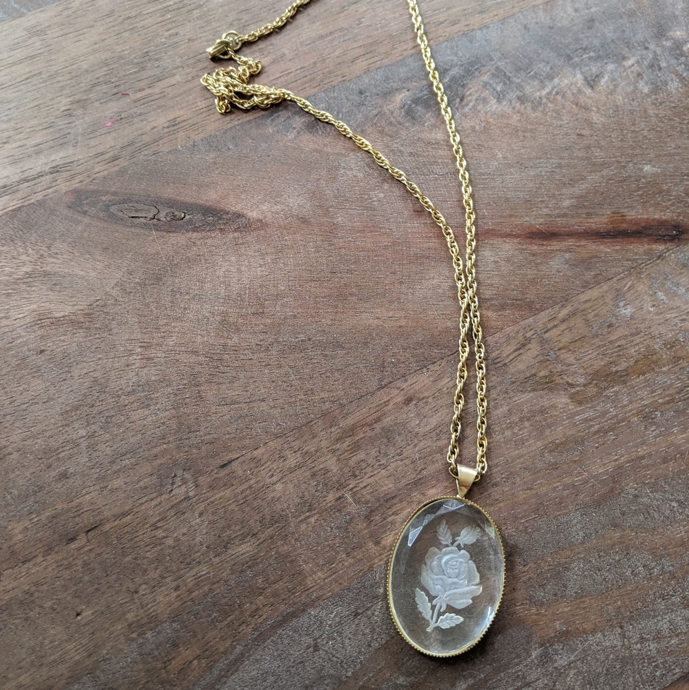 Vintage Etched Rose Pendant Necklace - Picture 1 of 4